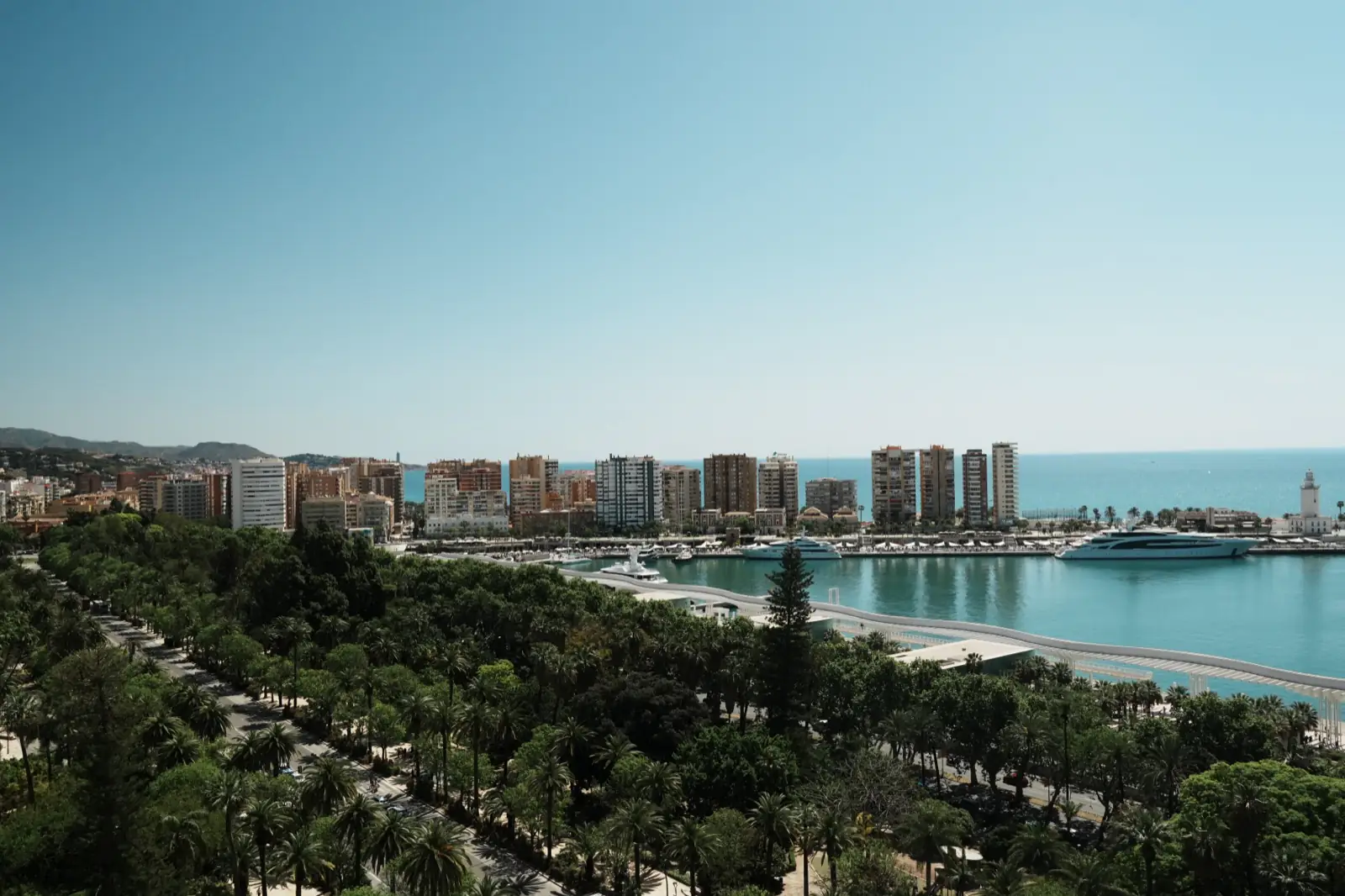 View over Málaga harbour at dusk