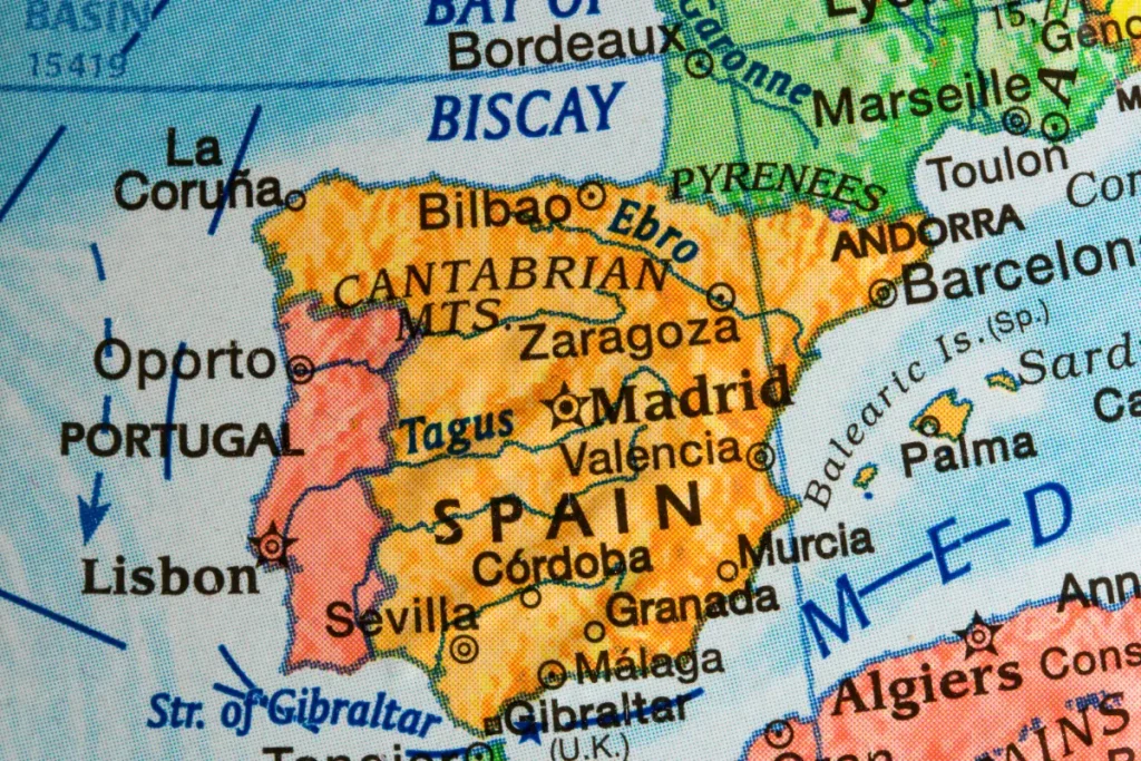 Map of Spain showing different regions.