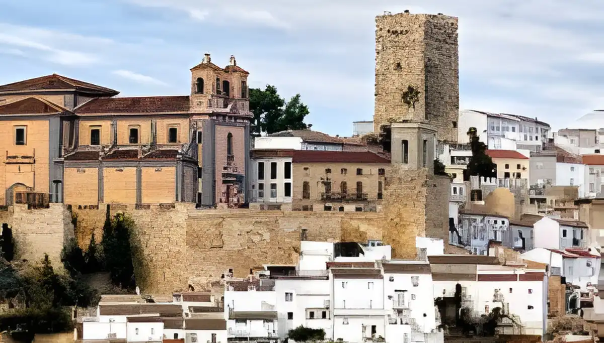 Martos town and La Peña fortress with olive groves