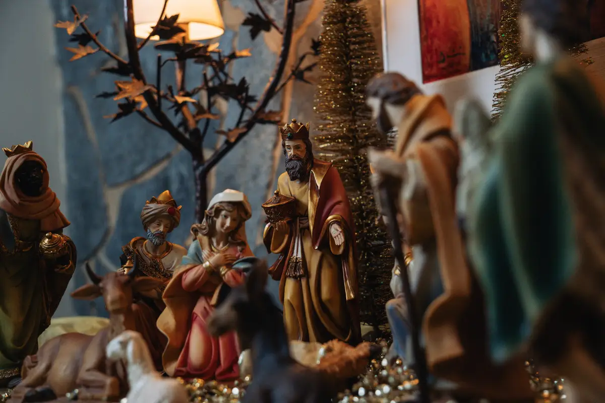Detailed miniature nativity scene with hand-crafted figures on display in Malaga