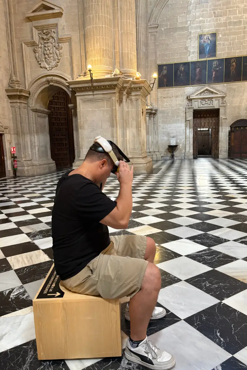 Jethro inside Jaén Cathedral tower with 3D exhibit display
