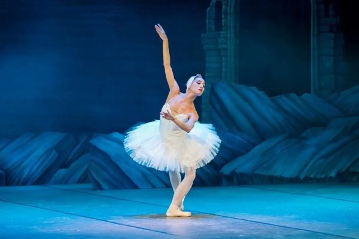 Ballerina in a white tutu performing the Nutcracker at the Cervantes Theatre in Malaga