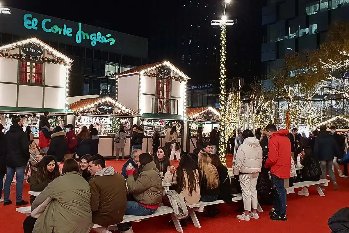 People browsing stalls at the El Corte Ingles Christmas market in Malaga