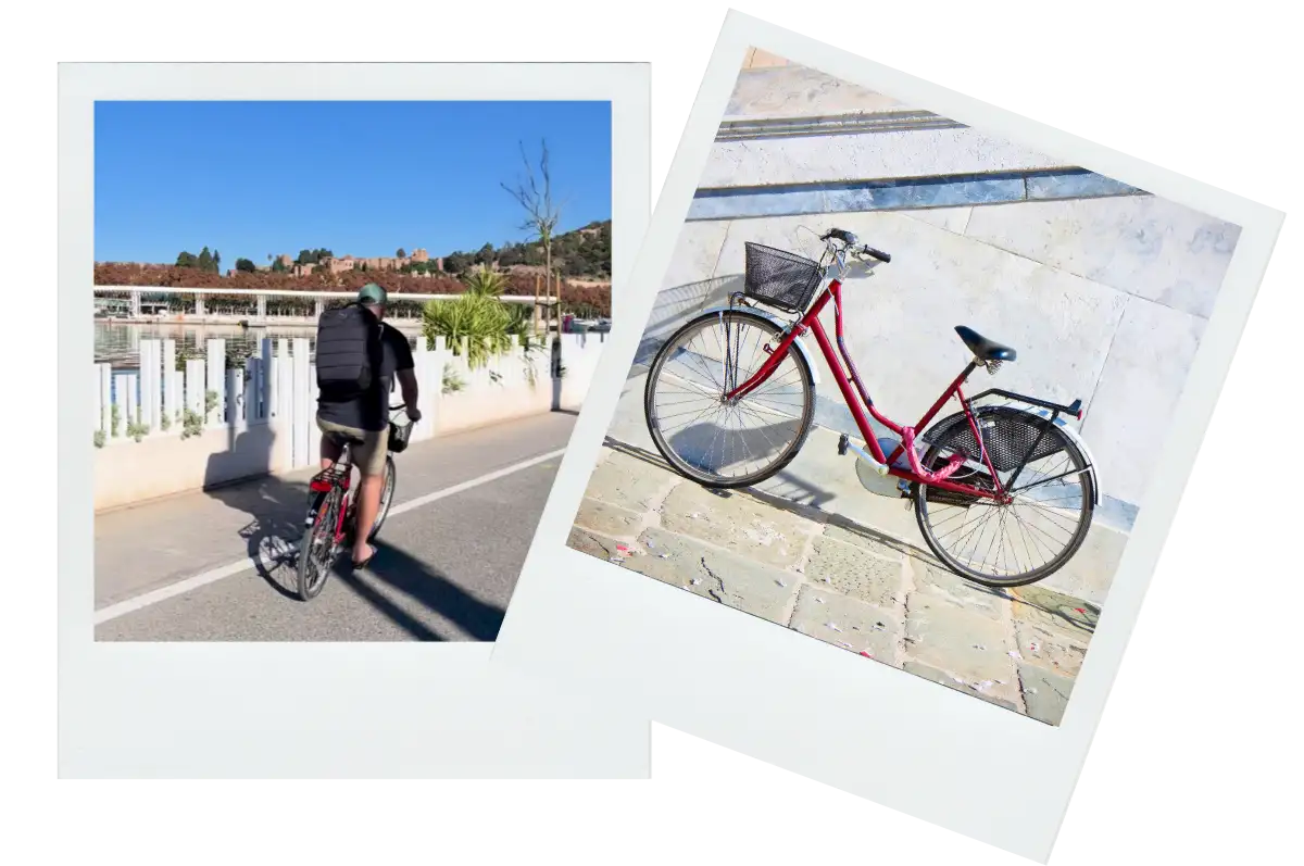 Jethro cycling along the Malaga seafront promenade