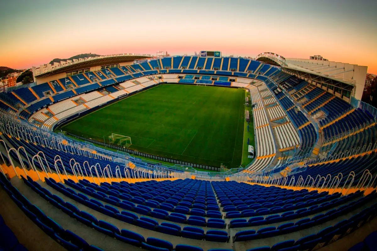 Trophy display and memorabilia inside the Malaga CF Stadium Museum at La Rosaleda