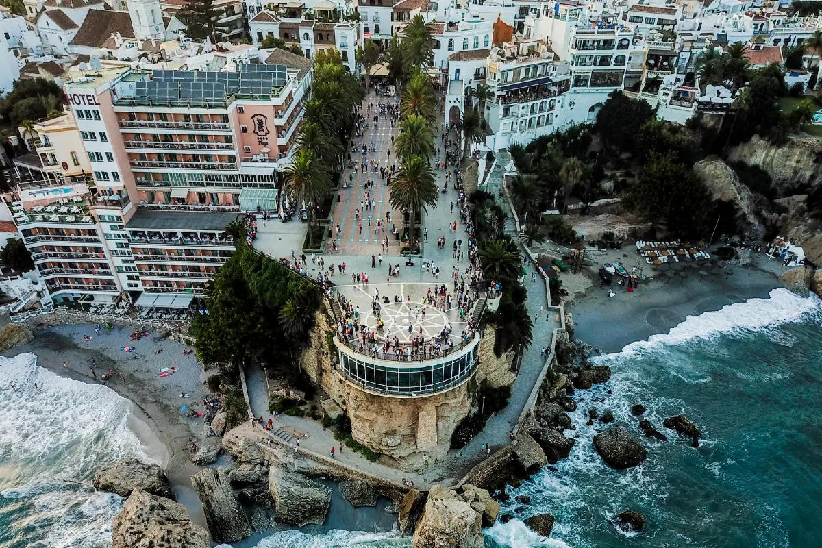 Local produce including Axarquía wines and tropical fruits on display in Nerja