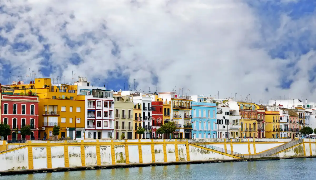 Colourful buildings lining Calle Betis on the Triana waterfront in Seville