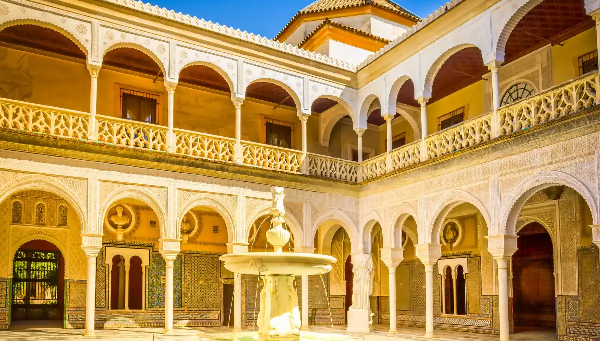 The courtyard of Casa de Pilatos, a Renaissance palace in Seville's La Alfalfa neighbourhood