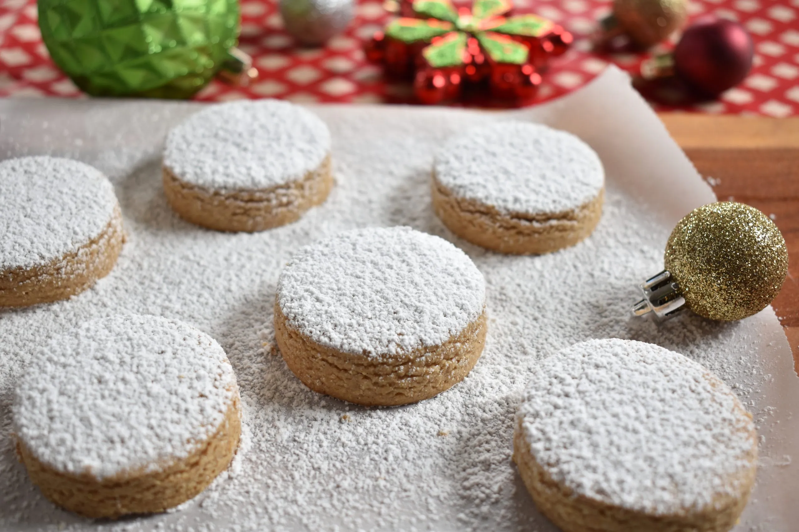 Christmas cookies covered in a white powder.