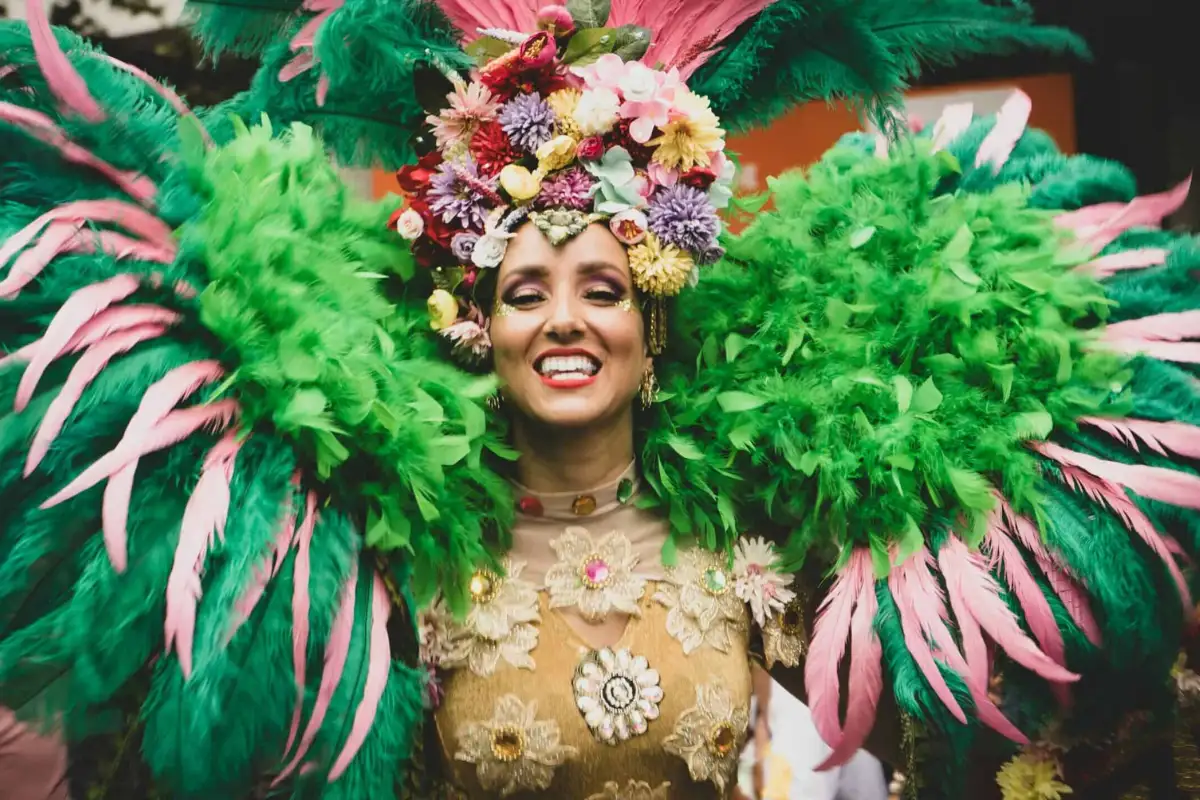 Elaborately costumed performers in the streets of Cadiz during Carnaval