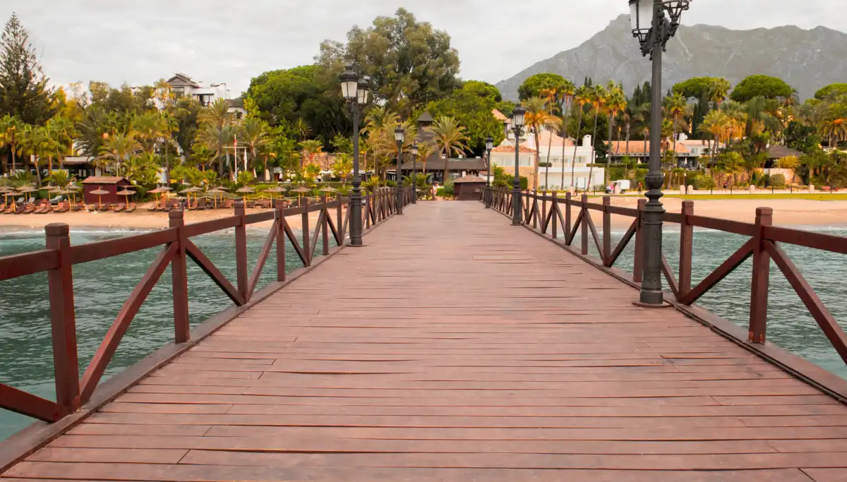 The Embarcadero pier at sunset in Marbella