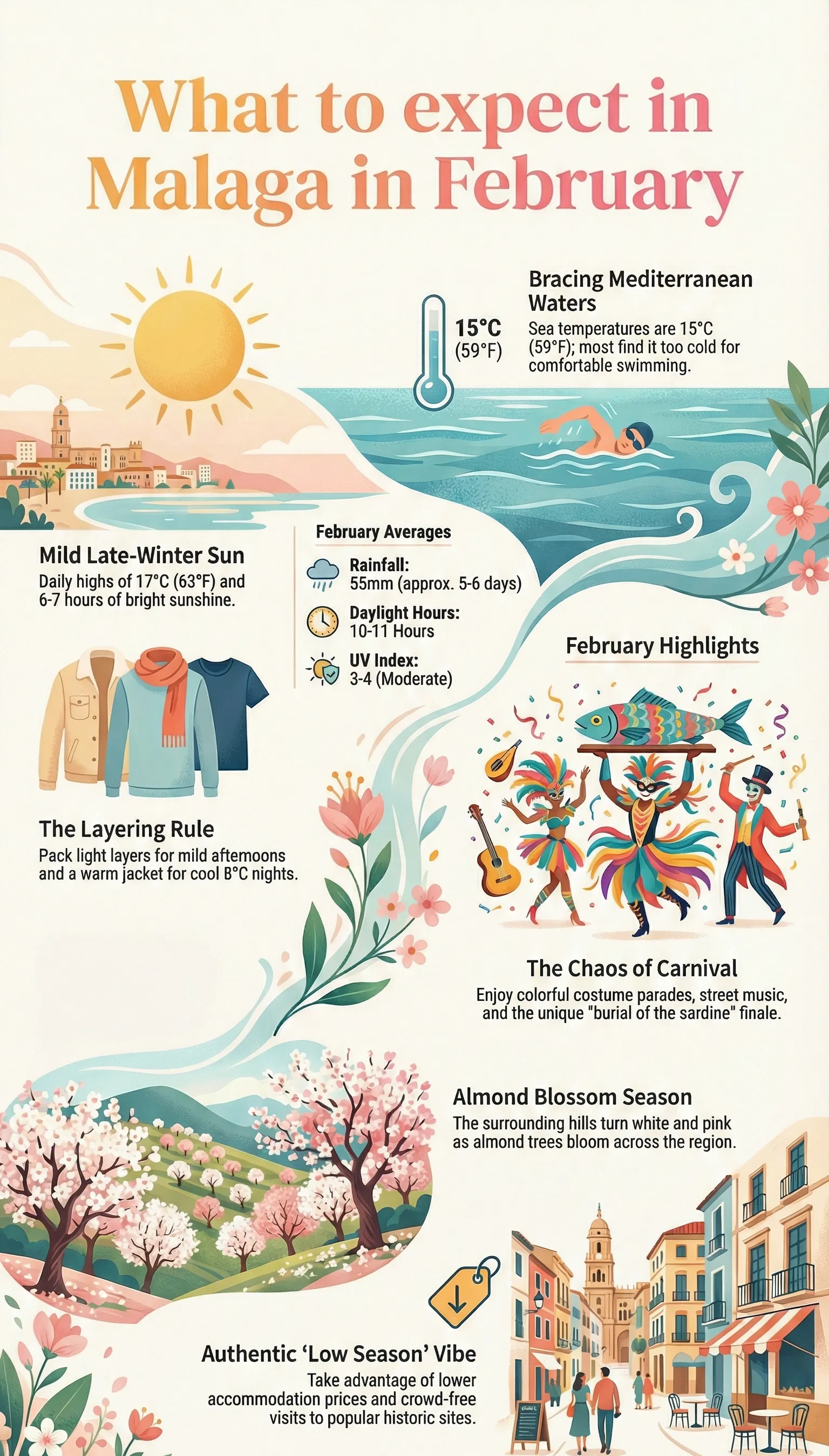 February weather in Malaga infographic