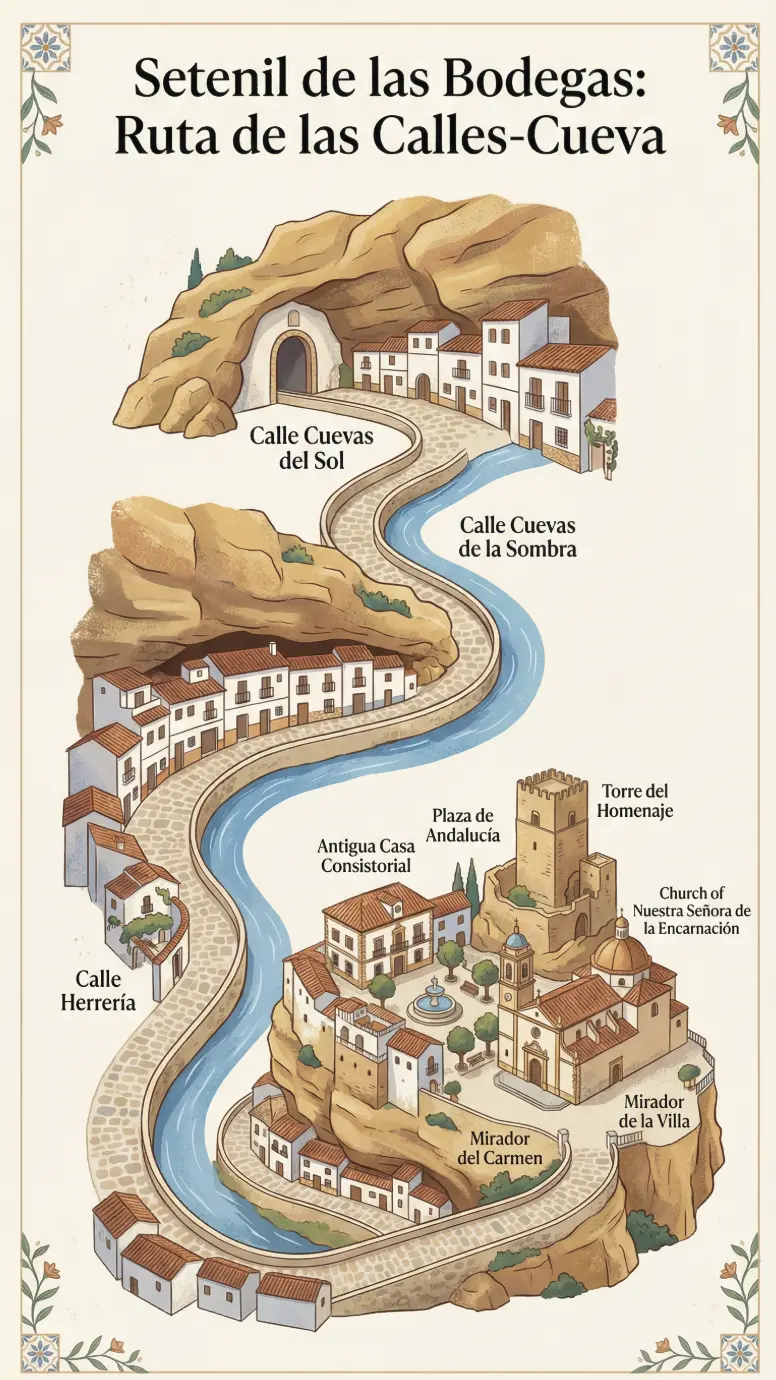Setenil de las Bodegas Walking Route Infographic.